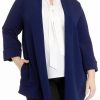 Women * | New Kasper Plus Size 3/4 Roll Sleeve Open Front Jacket With Front Pockets Kasper Navy