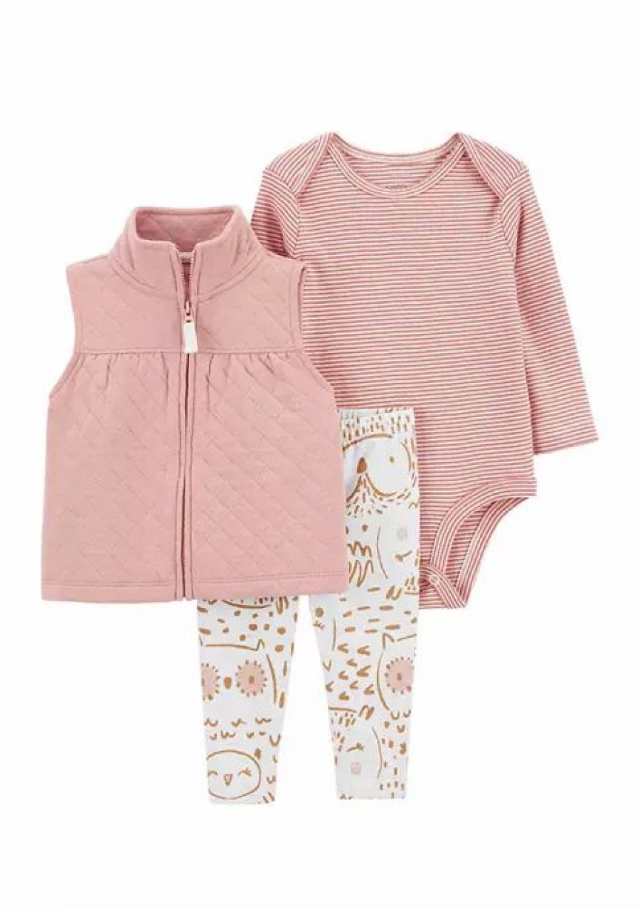 Kids * | Coupon Carter'S Baby Girls Quilted Vest Set Pink