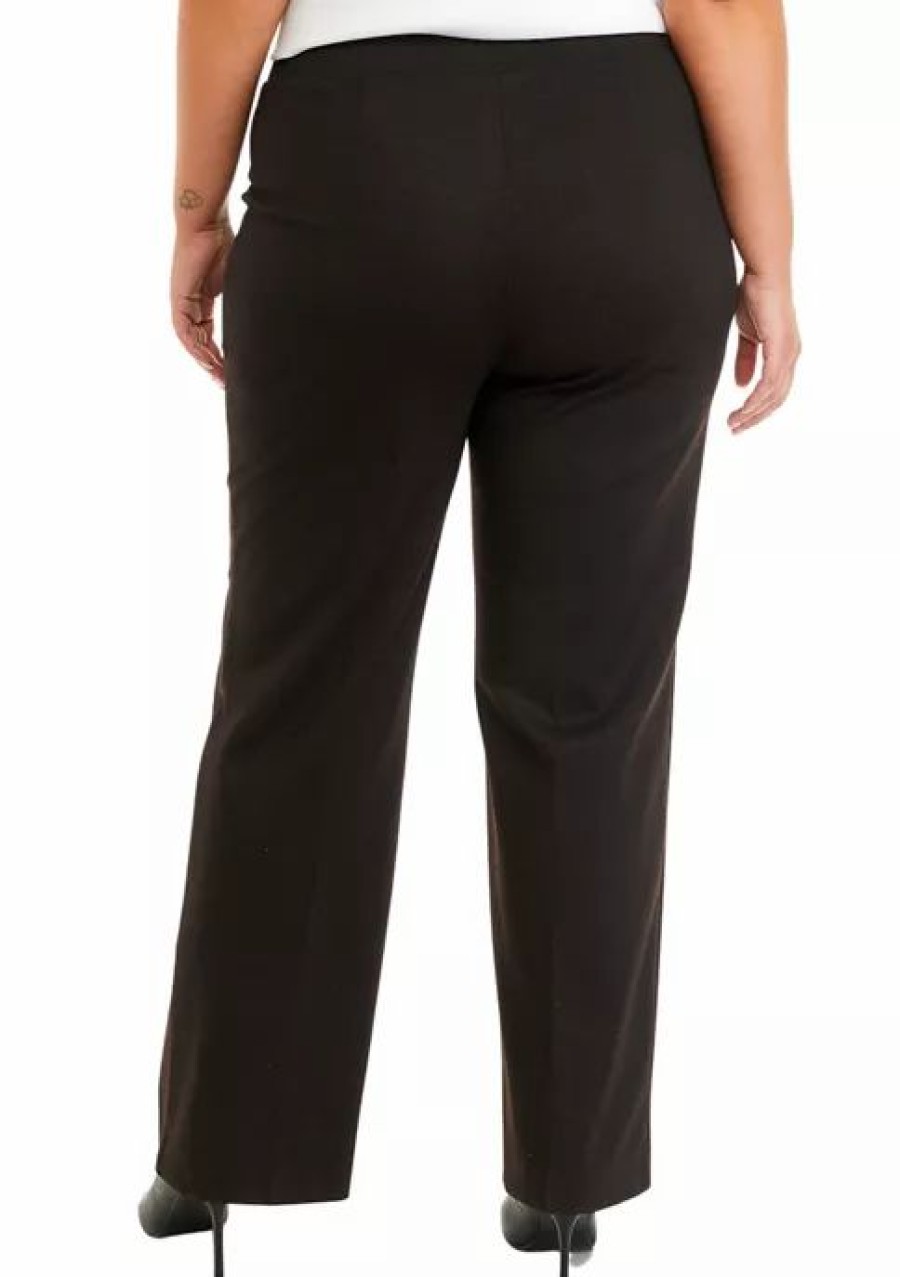 Women * | Flash Sale Kasper Plus Size Pull On Wide Leg Ponte Trouser Pants Chocolate Combo