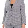 Women * | Flash Sale Kasper Plus Size Long Sleeve Two Button Notch Collar Houndstooth Blazer Black/White