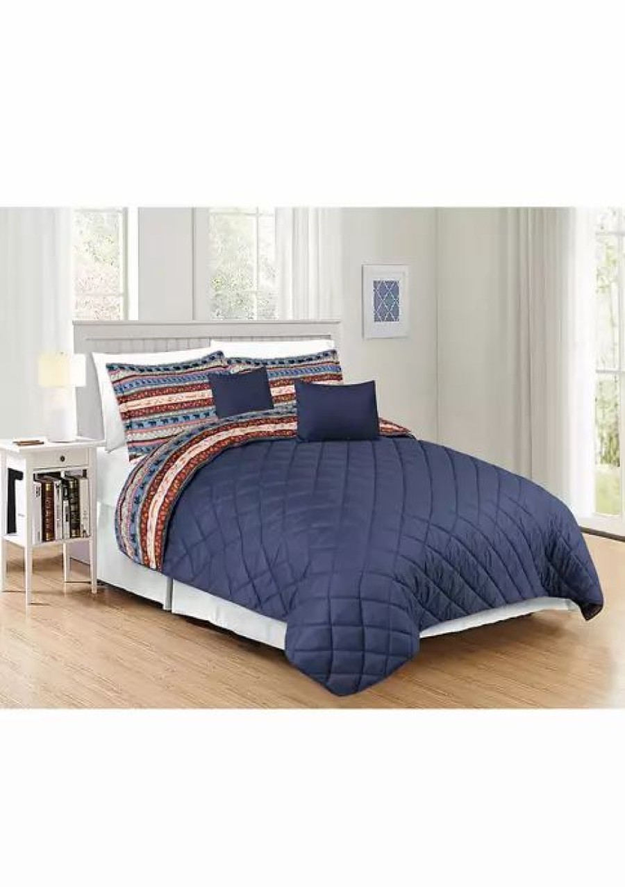 Bed & Bath * | Budget Modern. Southern. Home. Lodge Stripe 3-Piece Quilt Set Navy