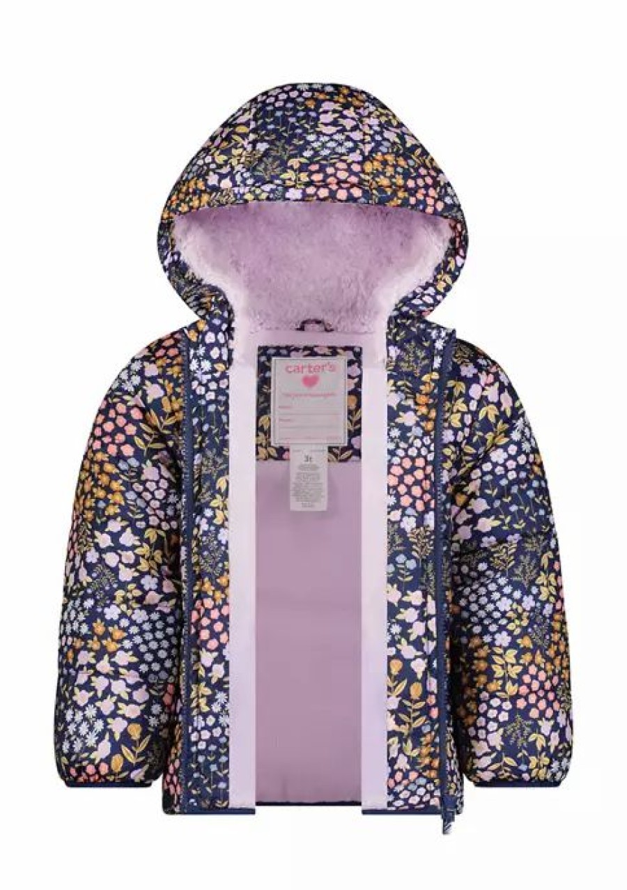 Kids * | Best Pirce Carter'S Girls 4-6X Printed Puffer Jacket Ditsy Floral