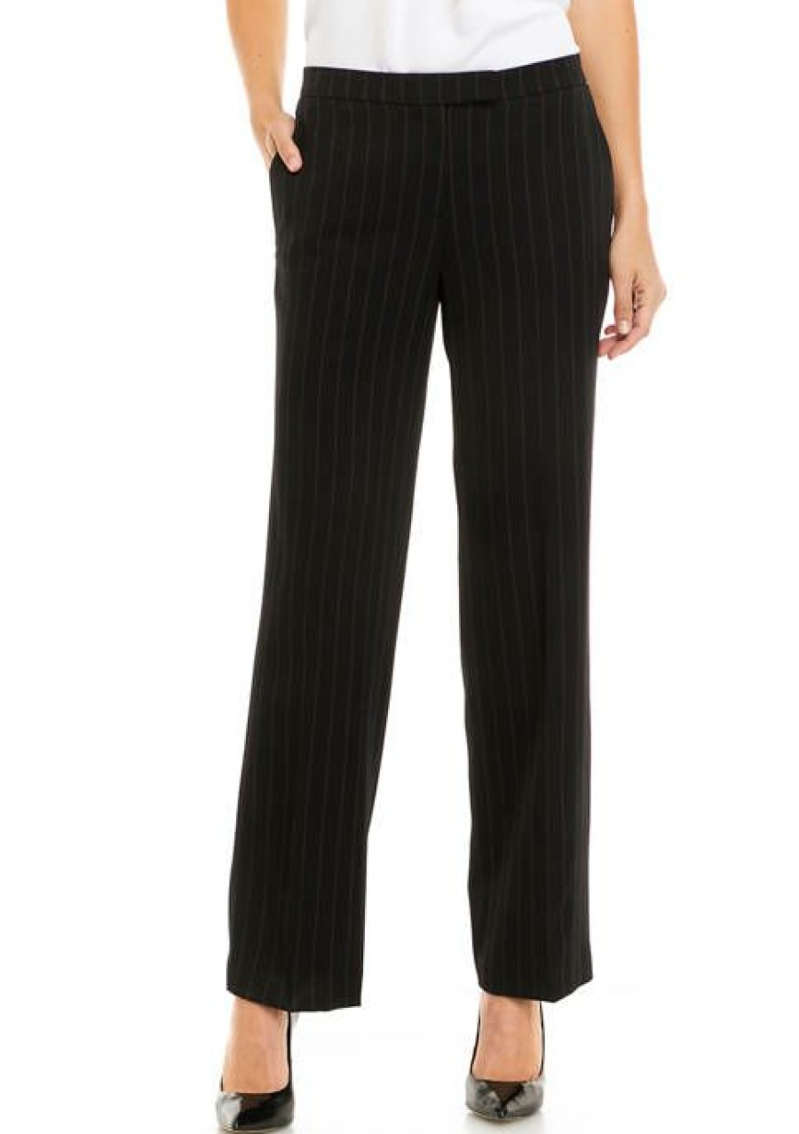 Women * | Best Reviews Of Kasper Women'S Pinstripe Trouser Pants Black Combo