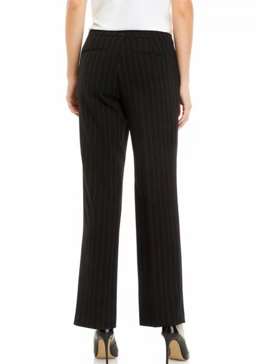 Women * | Best Reviews Of Kasper Women'S Pinstripe Trouser Pants Black Combo