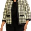 Women * | Cheap Kasper Plus Size 3/4 Sleeve Tweed Open Front Jacket Pale Yellow Multi