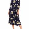 Women * | Outlet Kasper Women'S 3/4 Sleeve Floral Printed Fit And Flare Dress Kasper Navy Multi