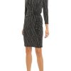 Women * | Budget Kasper Women'S Silver Abstract Lines Metallic Faux Wrap Dress Black/Silver