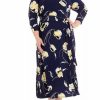 Women * | Best Pirce Kasper Women'S 3/4 Sleeve Floral Printed Fit And Flare Dress Kasper Navy Multi