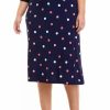 Women * | Best Reviews Of Kasper Plus Size Pull On Printed Polka Dot Midi Skirt Kasper Navy Combo