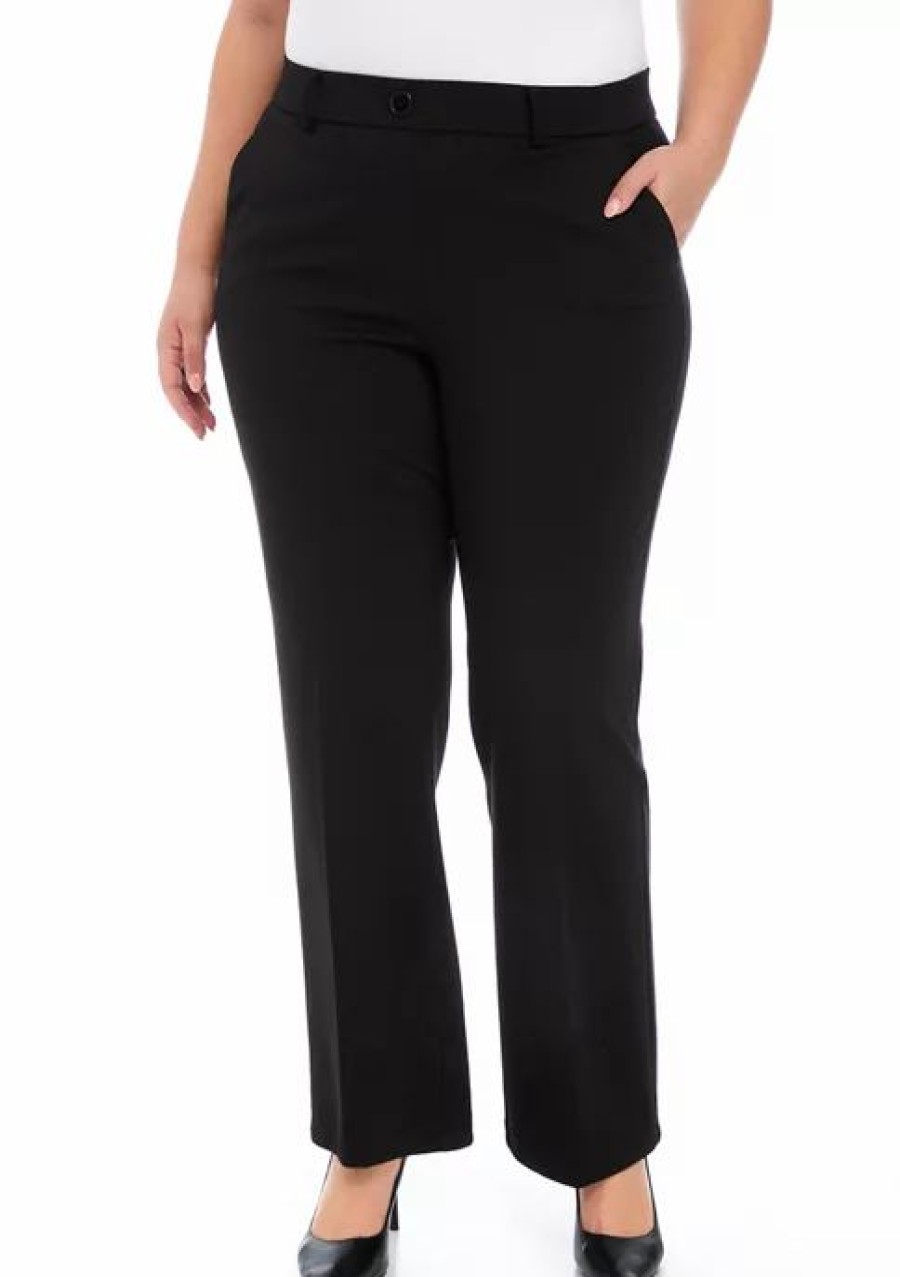 Women * | Deals Kasper Plus Size Pull On Faux Fly Wide Leg Ponte Trousers