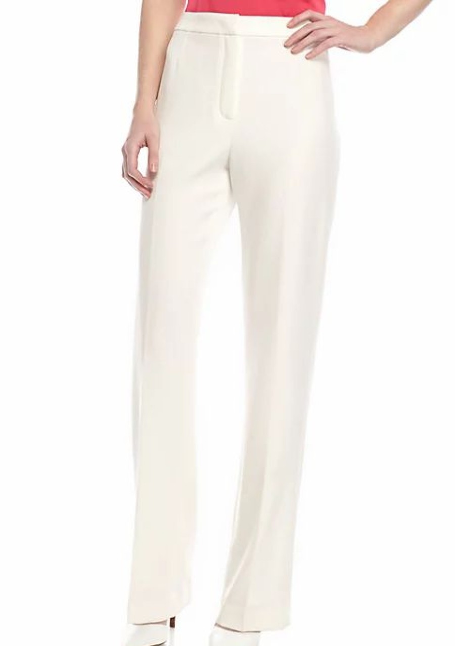 Women * | Wholesale Kasper Women'S Solid Trousers Vanilla Ice