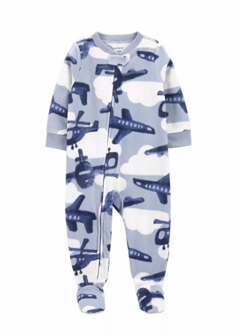 Kids * | Flash Sale Carter'S Baby Boys 1-Piece Airplane Fleece Footie Pjs Print