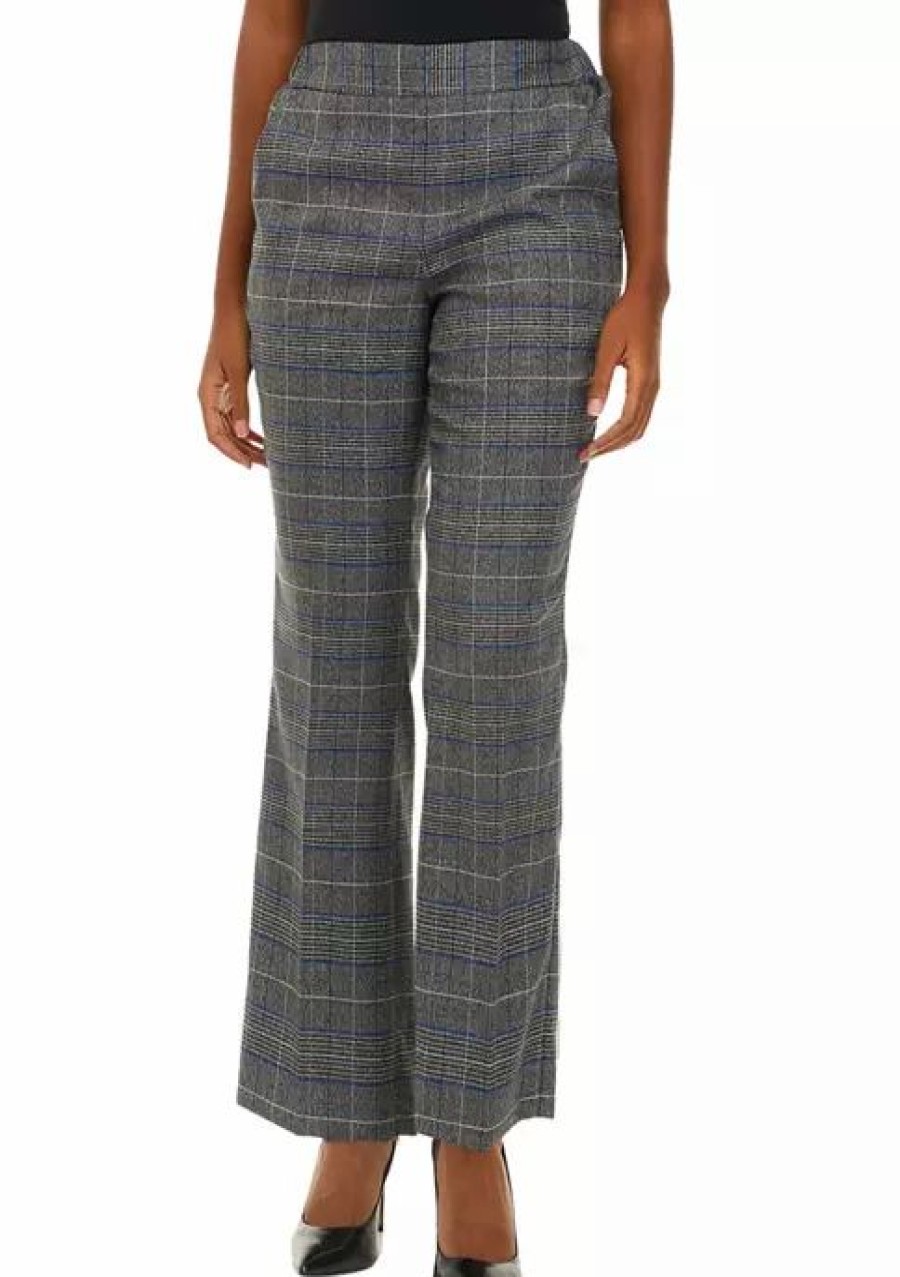 Women * | Buy Kasper Women'S Flare Leg Plaid Pants Royal Blue Combo