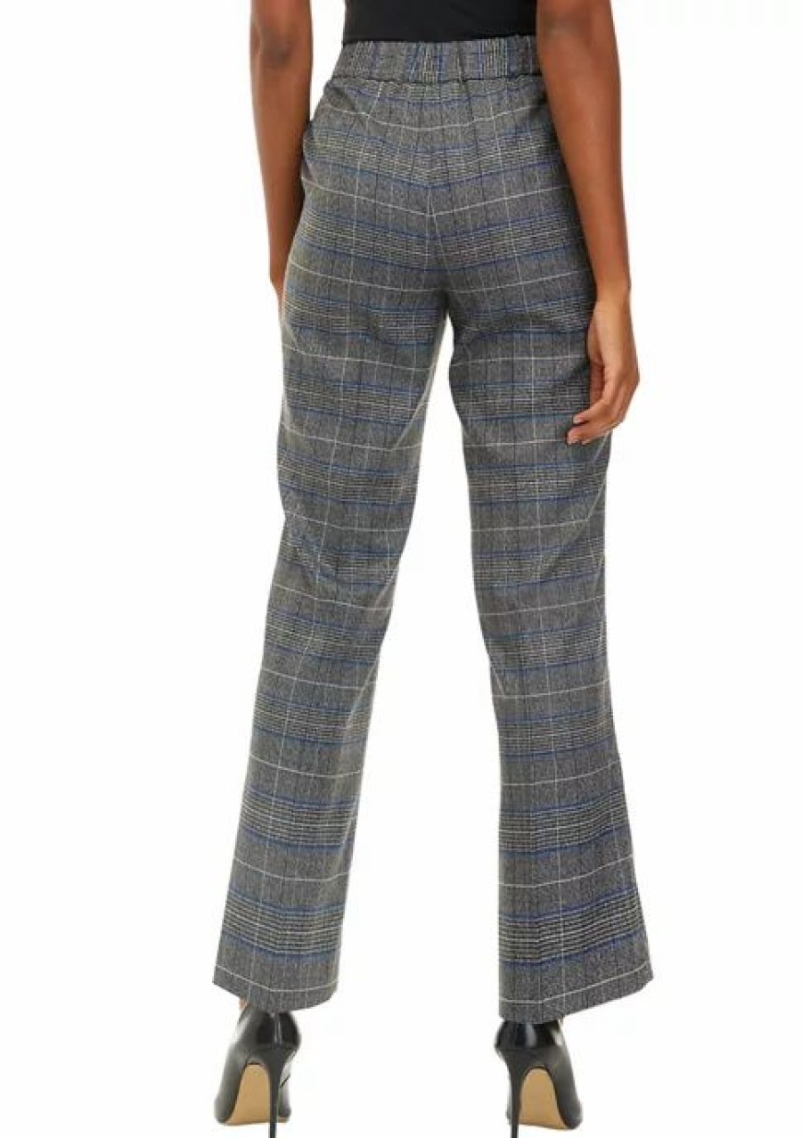 Women * | Buy Kasper Women'S Flare Leg Plaid Pants Royal Blue Combo