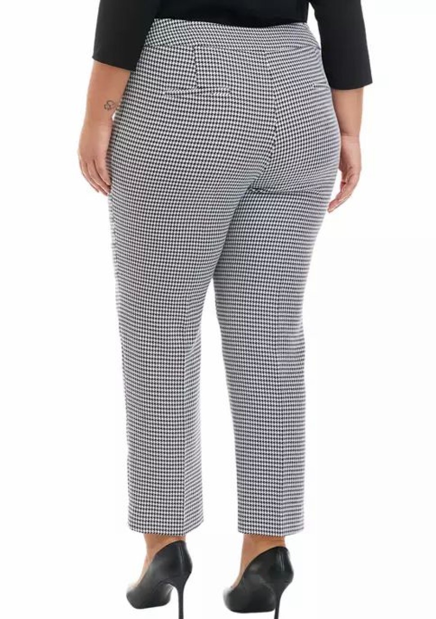 Women * | Best Deal Kasper Plus Size Slim Houndstooth Pants Black/White