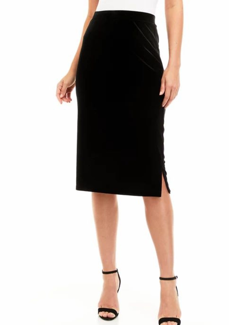 Women * | Best Sale Kasper Women'S Velvet Pencil Skirt Black