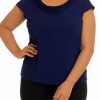 Women * | Flash Sale Kasper Plus Size Cap Sleeve Cowl Neck Solid Top Kasper Navy