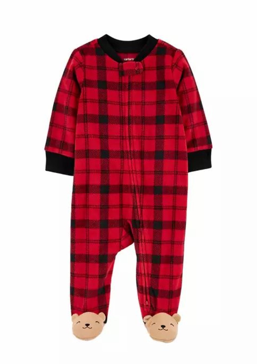 Kids * | Best Deal Carter'S Baby Boys Buffalo Check 2-Way Zip Fleece Sleep & Play Plaid (981