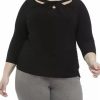 Women * | Brand New Kasper Plus Size 3/4 Sleeve Twisted Round Neck Top Black