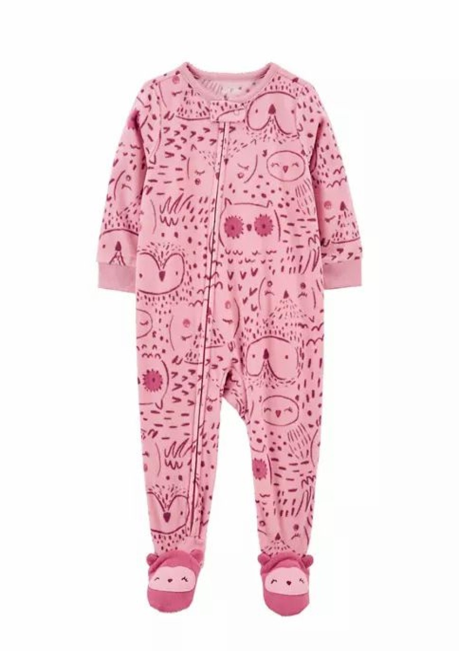 Kids * | Buy Carter'S Baby Girls 1-Piece Owl Fleece Footie Pjs Print