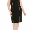 Women * | Deals Kasper Plus Size Sleeveless Piped Contrast Crepe Sheath Dress Black/Vanilla Ice