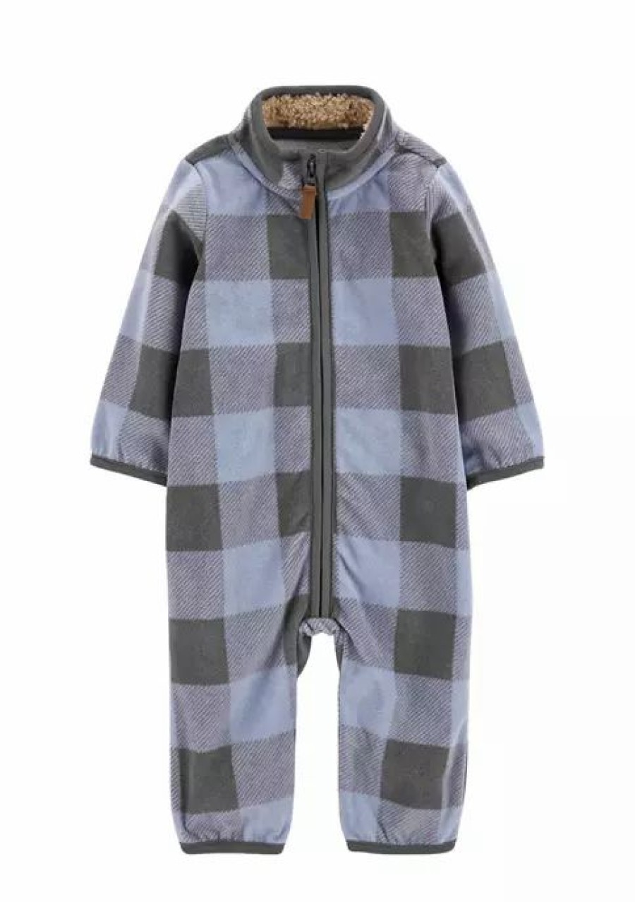 Kids * | Cheapest Carter'S Baby Boys Plaid Fleece Jumpsuit Plaid (981