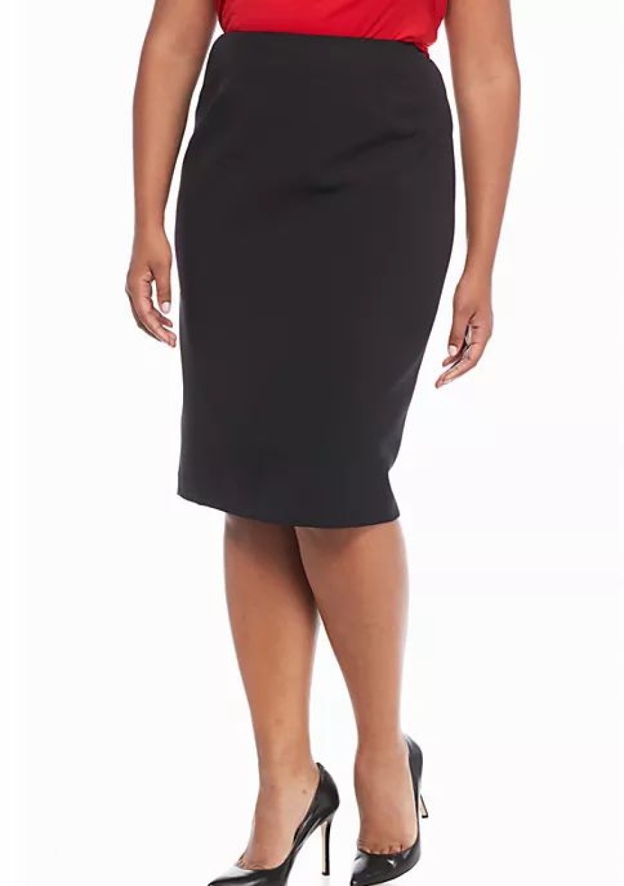 Women * | Best Sale Kasper Plus Size Solid Pencil Skirt Black