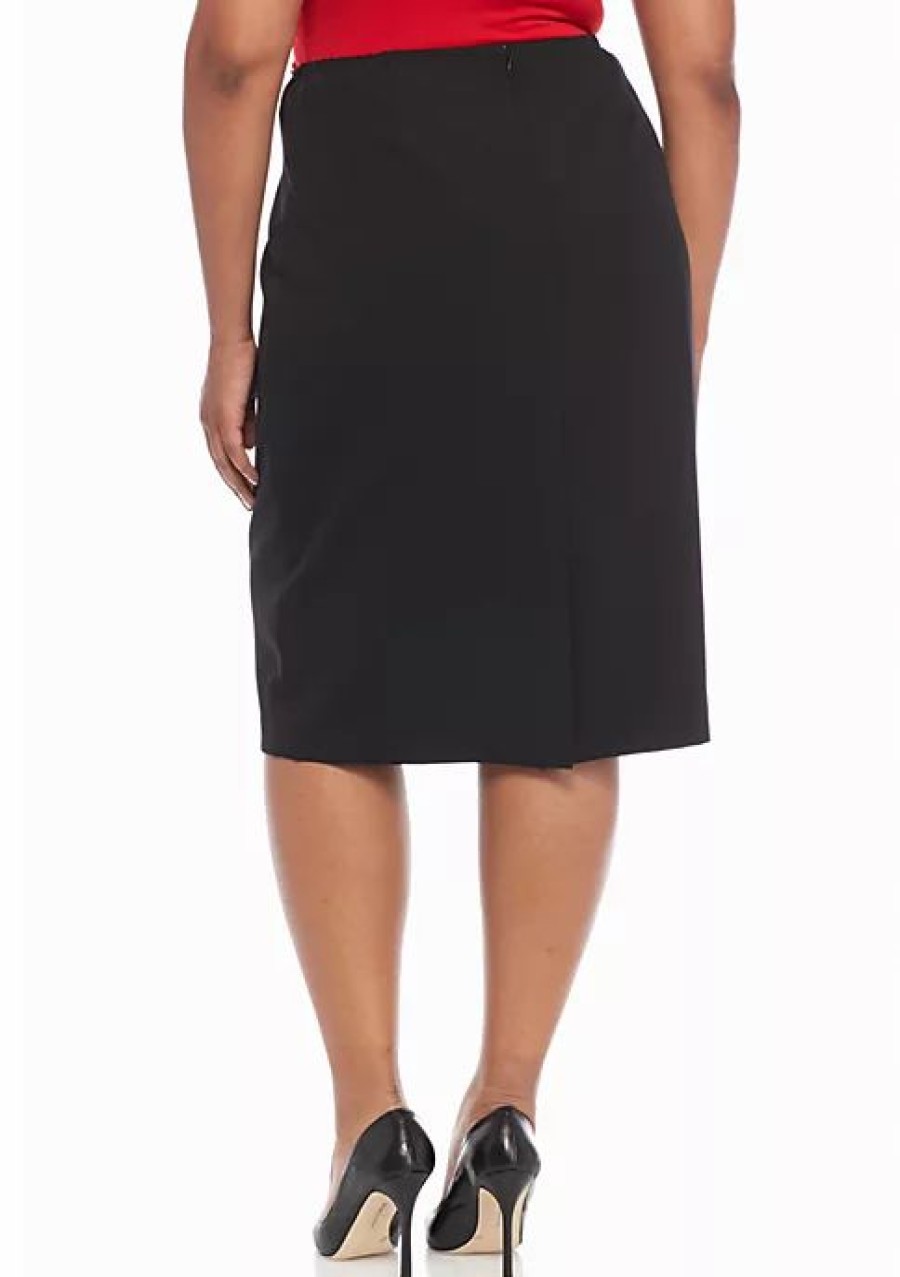 Women * | Best Sale Kasper Plus Size Solid Pencil Skirt Black