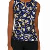 Women * | Deals Kasper Women'S Sleeveless Keyhole Circle Print Top R. Blu/Marigld Multi