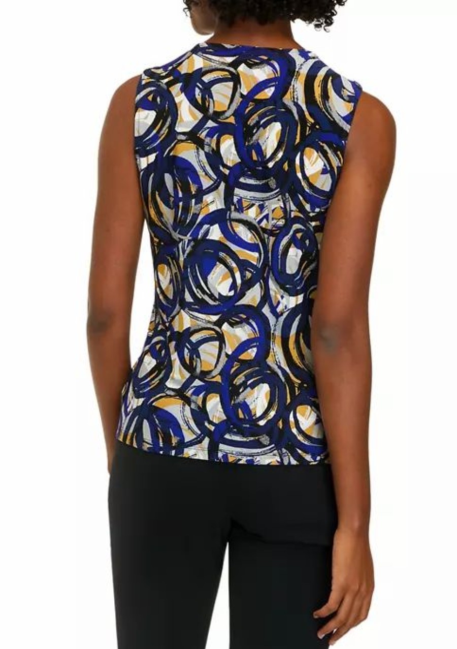 Women * | Deals Kasper Women'S Sleeveless Keyhole Circle Print Top R. Blu/Marigld Multi