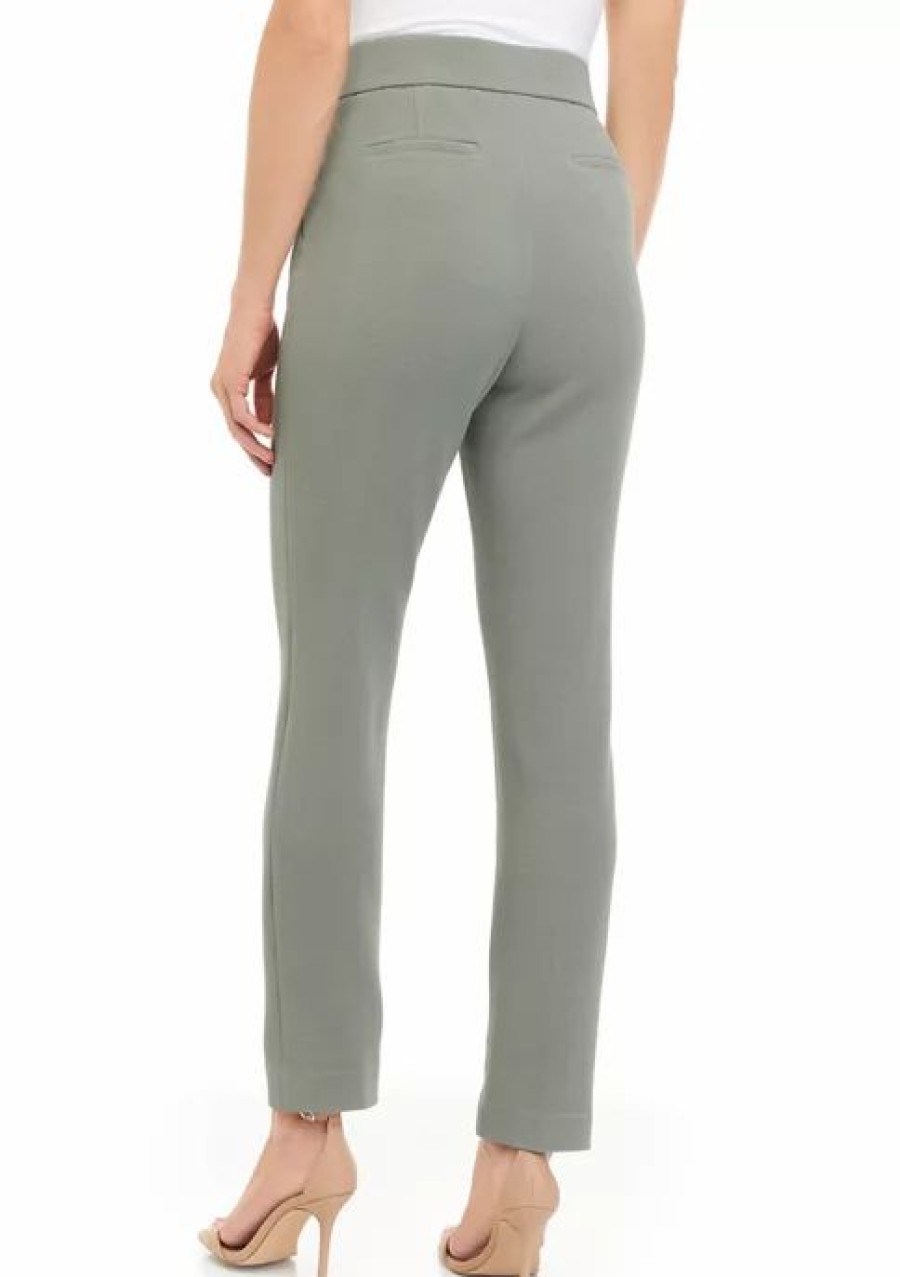 Women * | Discount Kasper Women'S Pull On Slim Ankle Stretch Crosshatch Pants Sea Stone