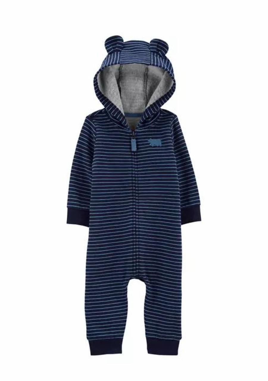 Kids * | Outlet Carter'S Baby Boys Zip-Up Hooded Fleece Jumpsuit Blue (420)