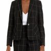 Women * | Deals Kasper Women'S Long Sleeve One Button Windowpane Jacket Black Multi