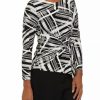 Women * | Discount Kasper Women'S 3/4 Sleeve Stripe Print Side Knot Top Black/Vanilla Ice