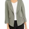 Women * | Buy Kasper Women'S 3/4 Sleeve Wing Collar Crosshatch Jacket Sea Stone