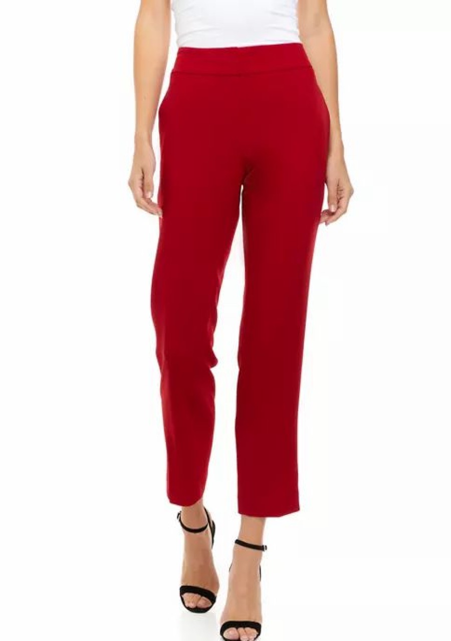 Women * | Discount Kasper Women'S Slim Unlined Crepe Pants Fire Red