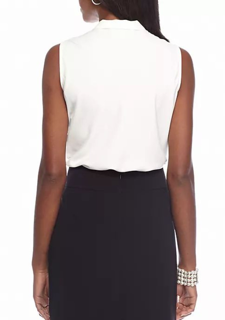 Women * | Flash Sale Kasper Tie Neck Top White