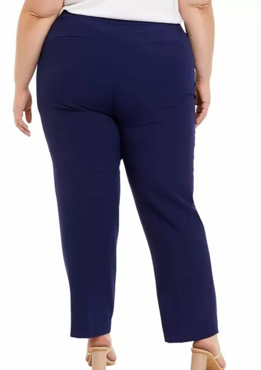 Women * | Top 10 Kasper Plus Size Elastic Back Trouser Pants Kasper Navy