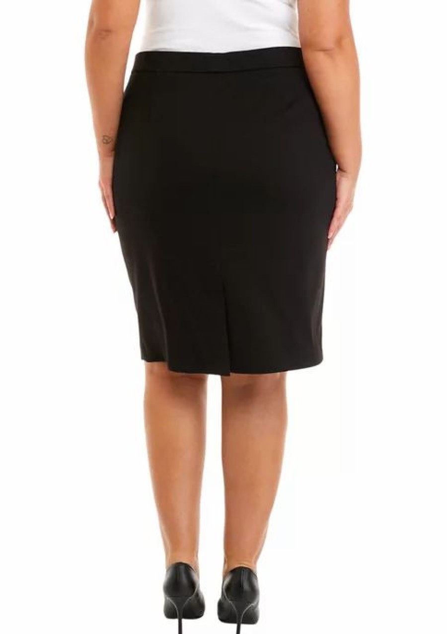 Women * | Budget Kasper Plus Size Slim Pull On Zipper Front Ponte Skirt Black