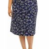 Women * | Wholesale Kasper Plus Size Leaf Print Midi Skirt Black/Royal Blue Combo