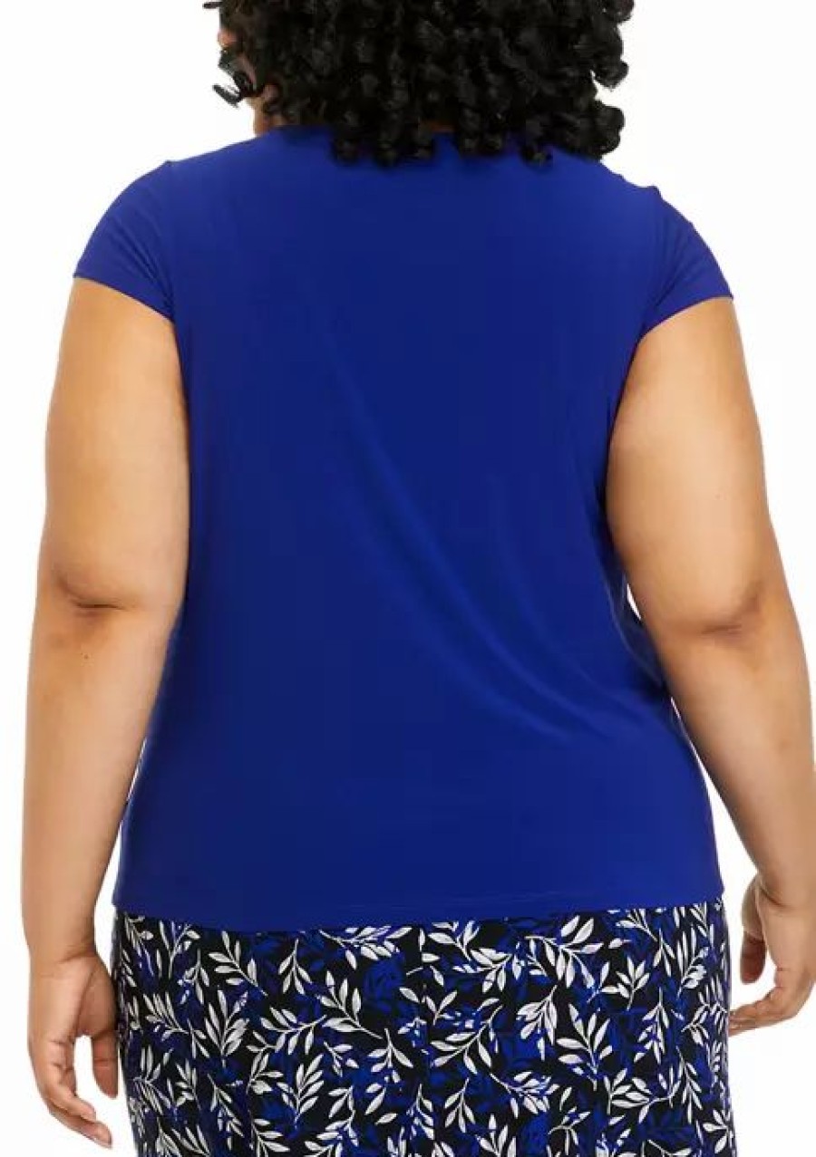 Women * | New Kasper Plus Size Cowl Neck Top Royal Blue