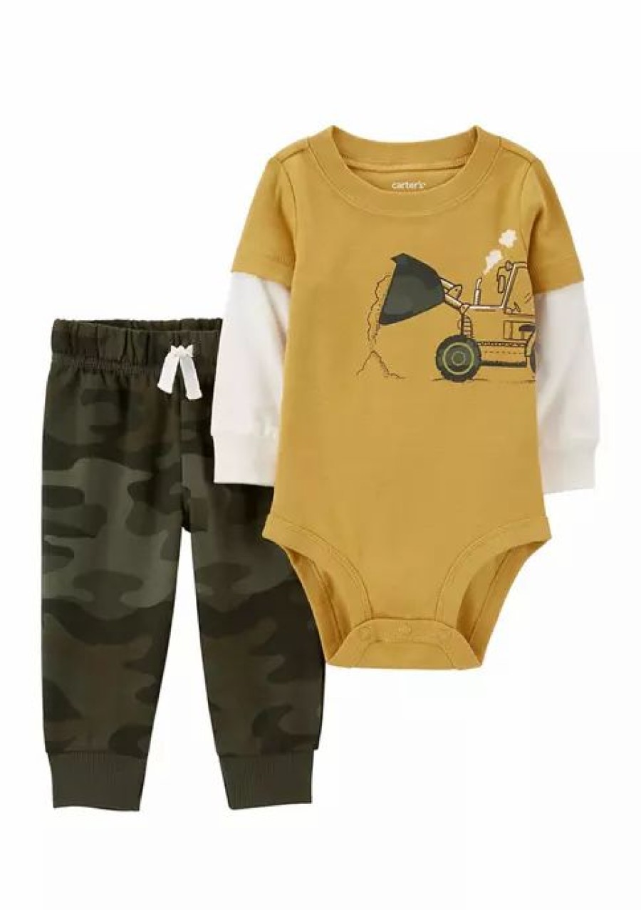 Kids * | Best Pirce Carter'S Baby Boys 2-Piece Construction Bodysuit Pant Set Yellow (70