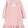 Kids * | Wholesale Carter'S Girls 7-16 Cat Face Nightgown Pink