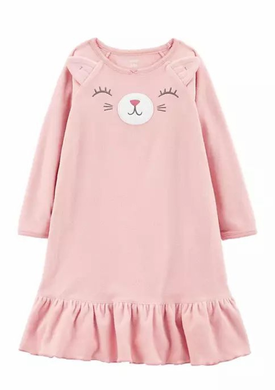 Kids * | Wholesale Carter'S Girls 7-16 Cat Face Nightgown Pink