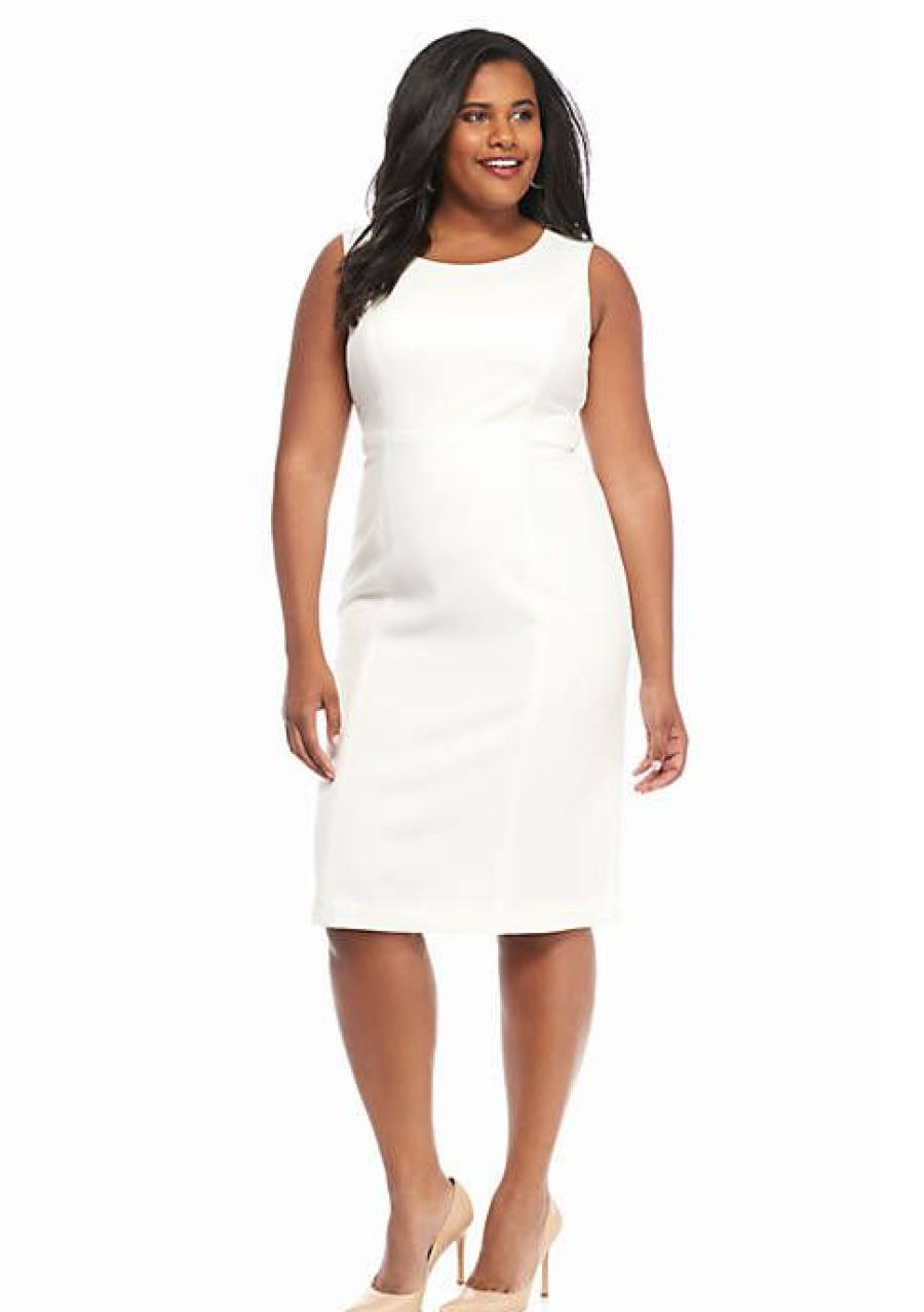 Women * | Best Deal Kasper Plus Size Solid Sheath Dress Vanilla Ice