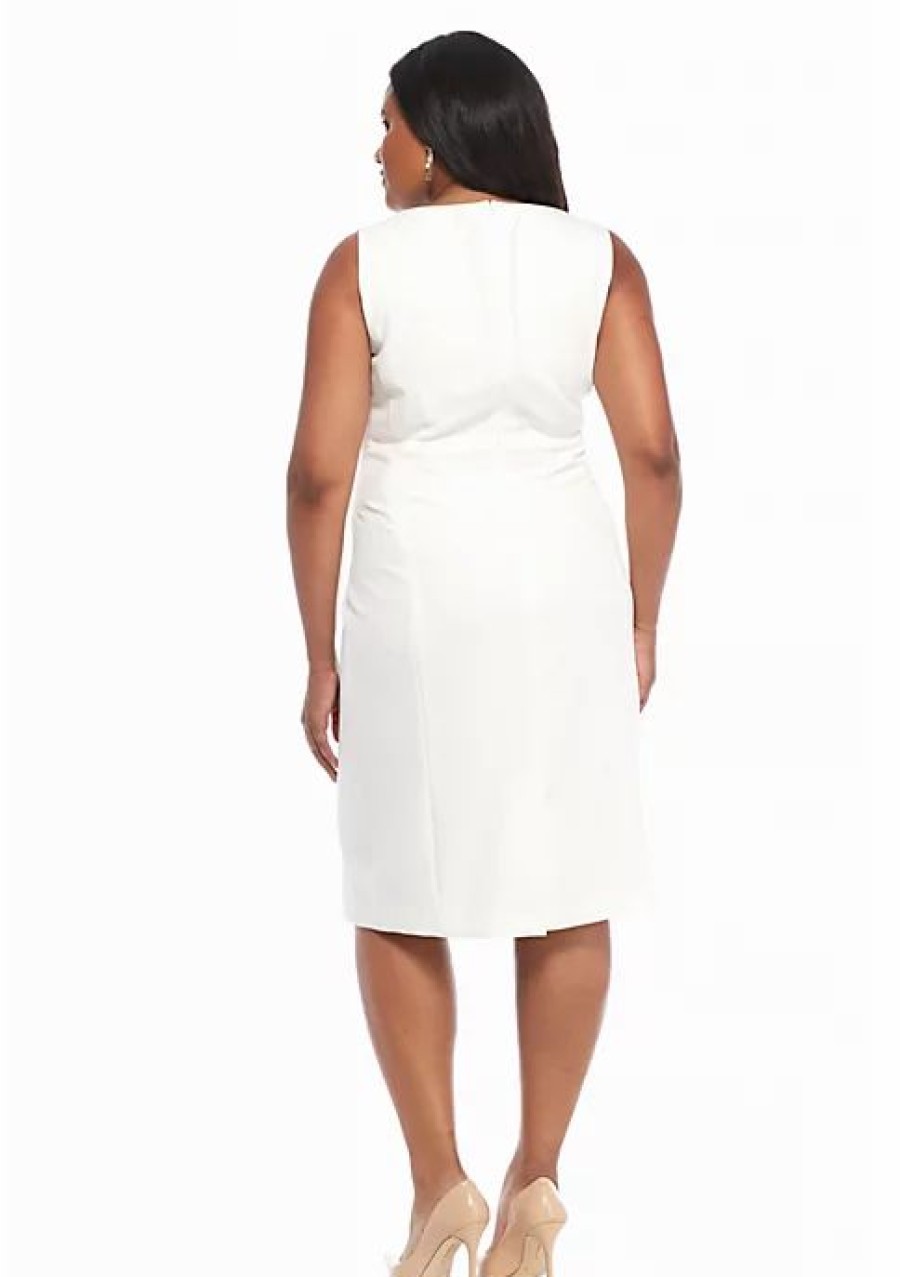 Women * | Best Deal Kasper Plus Size Solid Sheath Dress Vanilla Ice