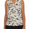 Women * | Best Deal Kasper Women'S Sleeveless Abstract Print Tank Sesame/Sea Glass Combo