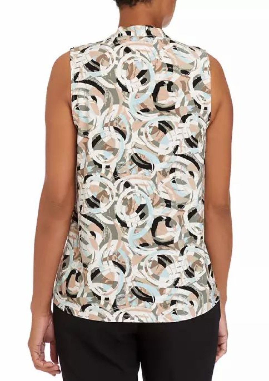 Women * | Best Deal Kasper Women'S Sleeveless Abstract Print Tank Sesame/Sea Glass Combo