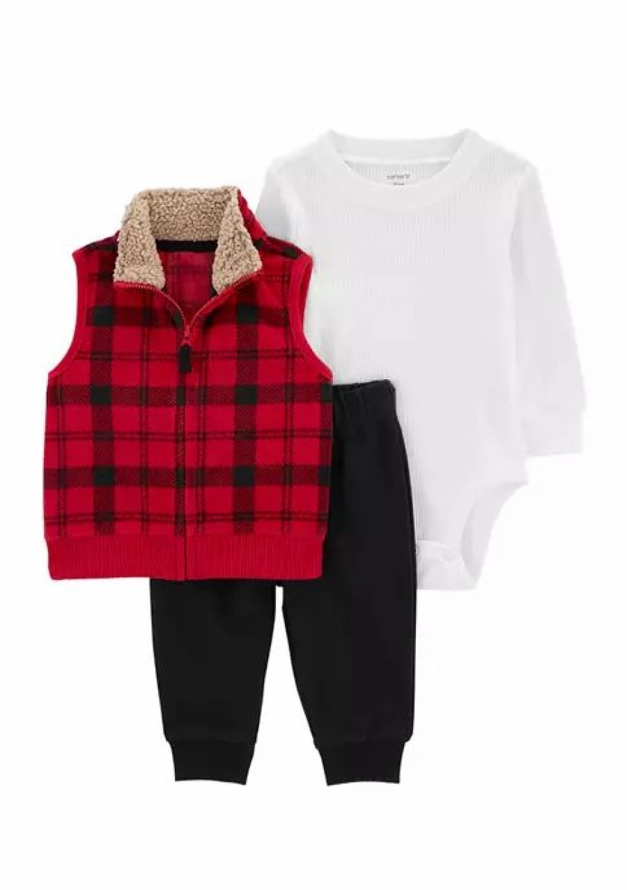 Kids * | Best Deal Carter'S Baby Boys Buffalo Check Vest Set Plaid