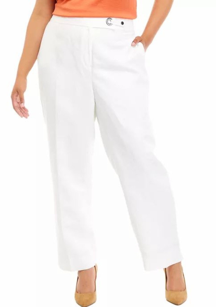 Women * | Coupon Kasper Plus Size Buckle Wide Leg Pants Lily White